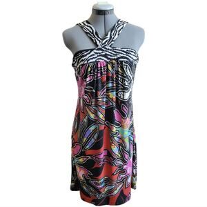 Halter Sequin Beach Stretch Dress Size Medium Multicolor Bold
